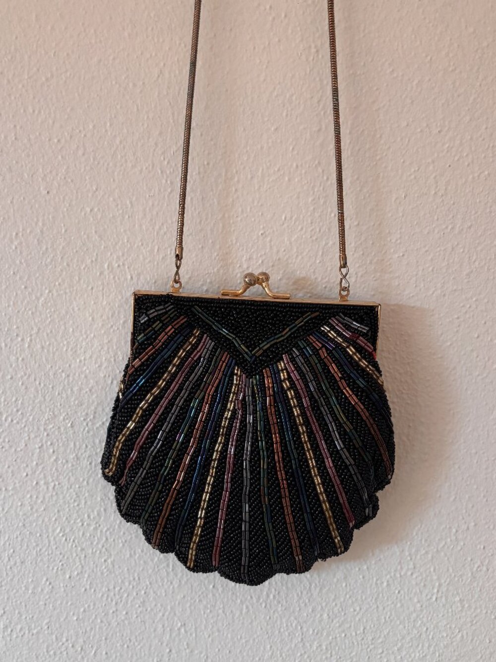 Vintage Rainbow and Black Beaded Shell Bag